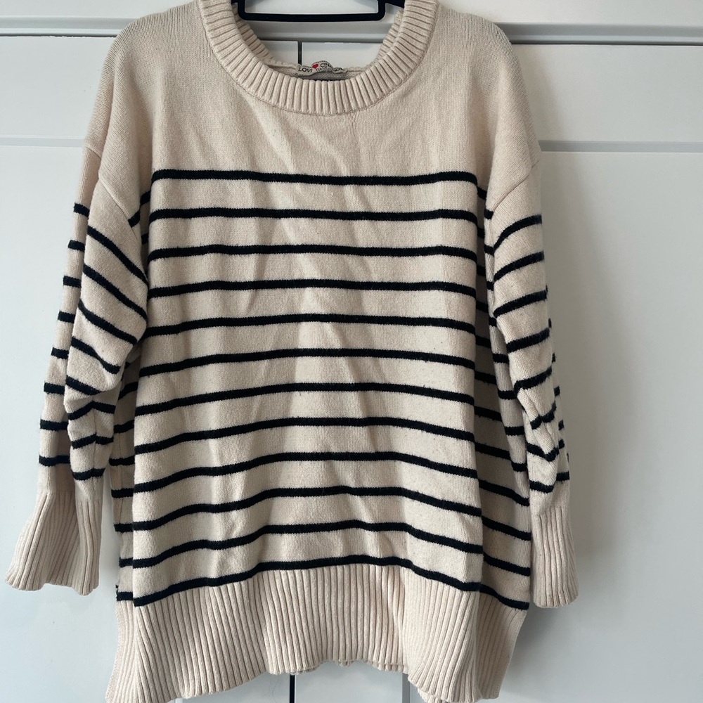 Love Change Italy Cream Black Stripe Knit Sweater Relaxed Fit